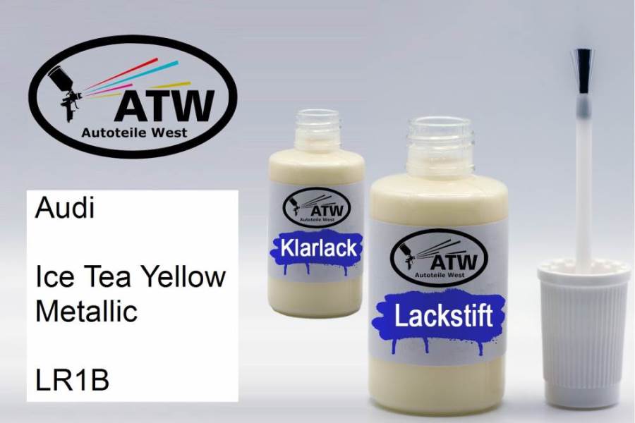 Audi, Ice Tea Yellow Metallic, LR1B: 20ml Lackstift + 20ml Klarlack - Set, von ATW Autoteile West.